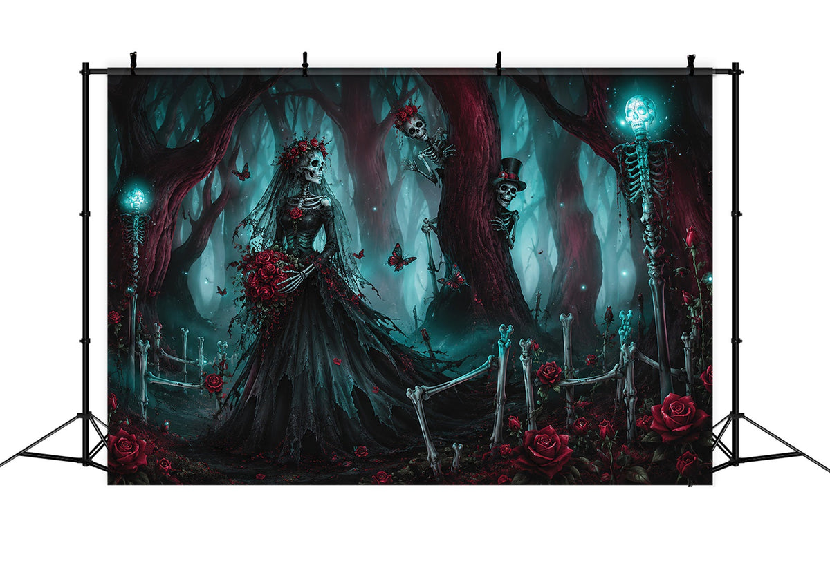 Halloween-HochzeitshintergrundSkelettbraut Waldrosen Halloween-Fotohintergrund LXX67-59
