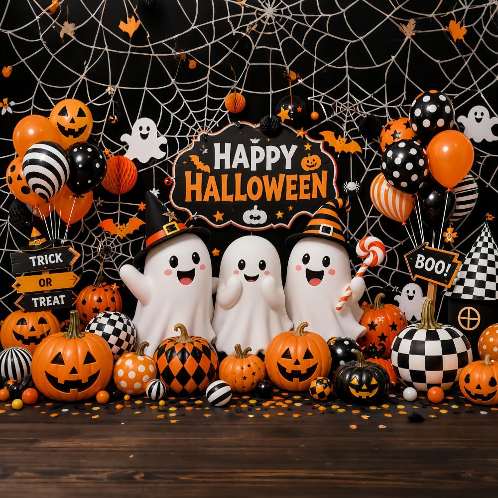 Niedliche Halloween-Hintergründe Mit Geistern Kürbissen Luftballons Und Spinnweben Halloween-Kulissen Szenensets LXX67-6