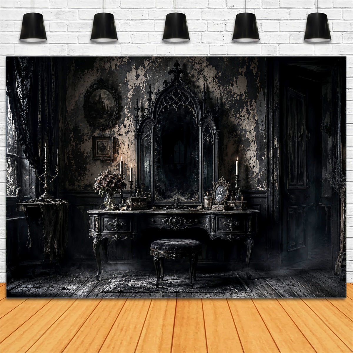 Halloween-Themen-Hintergrund Gotischer Spiegel Schminktisch-Hintergrund Für Halloween-Fotos LXX67-60