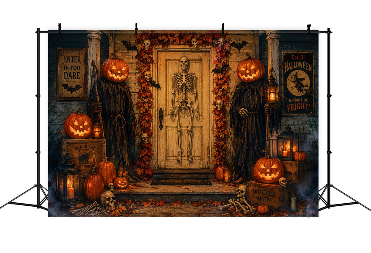 Halloween-HintergrundkulisseSkelett-Kürbis-Türeingang Ideen Für Halloween-Hintergrundkulissen LXX67-62
