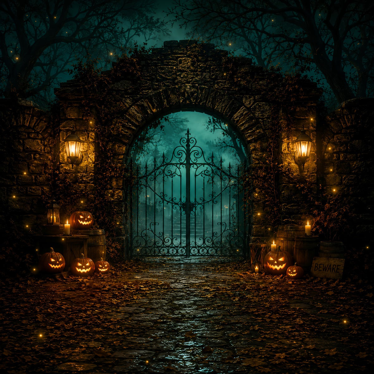 Halloween-Party-Hintergründe Laterne Stein Kürbis Tor Halloween Fotokabinen-Hintergrund LXX67-64