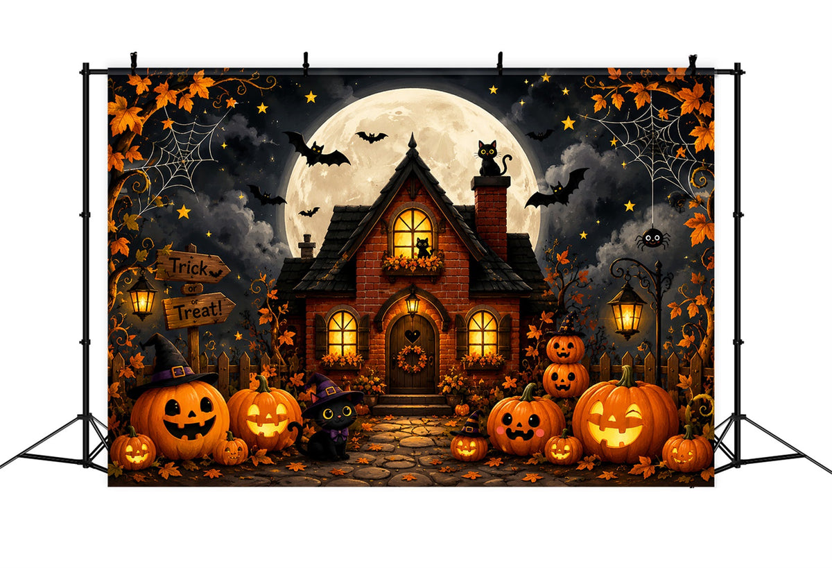 Halloween-Hintergrund Für DraußenNiedliches Kürbis-Katzenhäuschen Gruseliger Halloween-Hintergrund LXX67-66