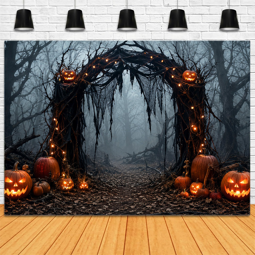 Halloween-Fotohintergrund Im FreienNebliger Kürbiswaldbogen LXX67-68