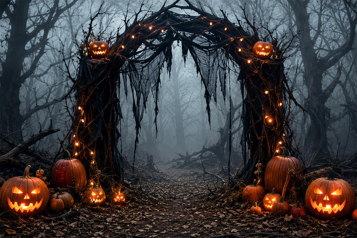 Halloween-Fotohintergrund Im FreienNebliger Kürbiswaldbogen LXX67-68