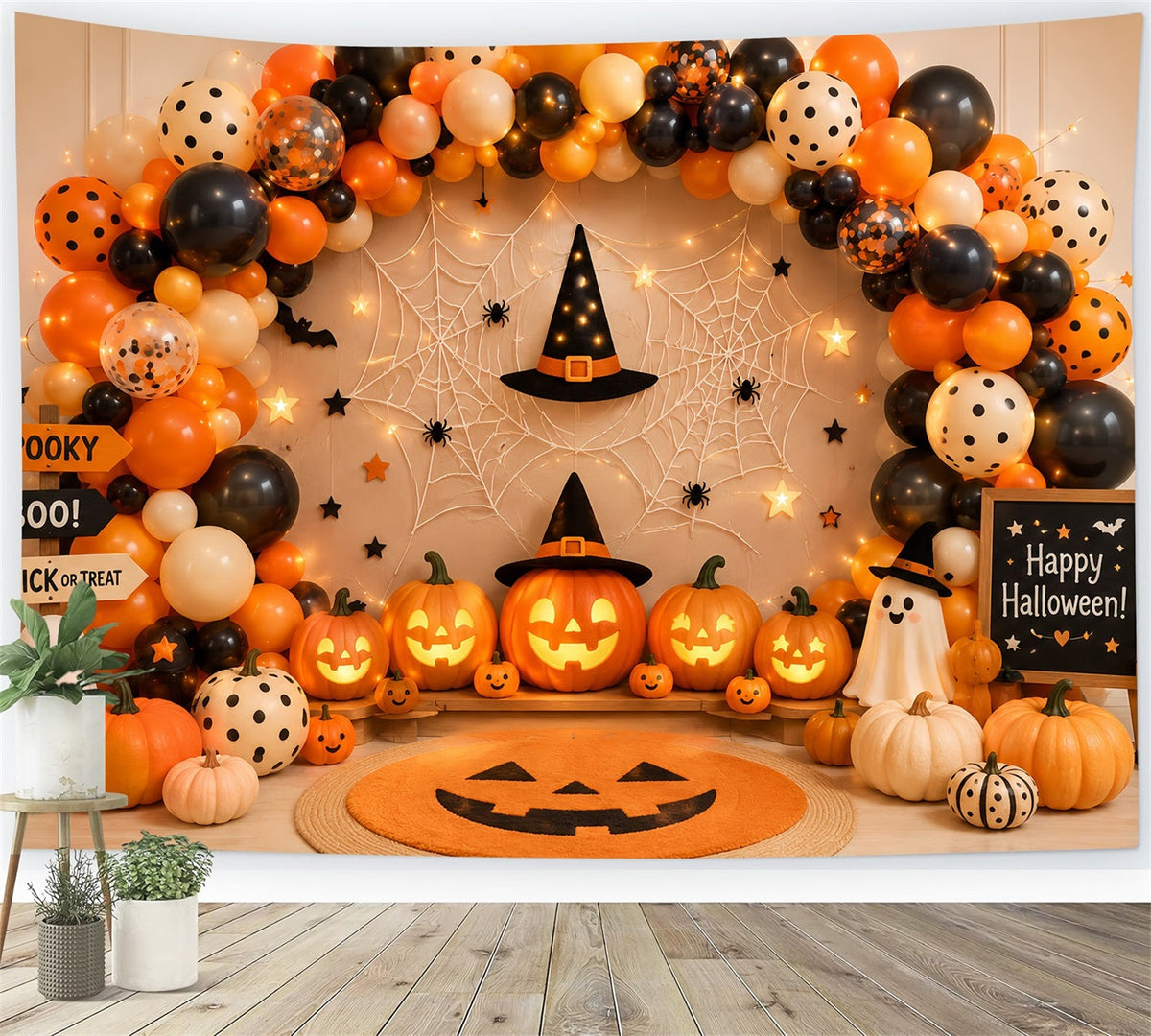 Halloween-Fotohintergrund Mit Ballon Und Kürbis Für Partys LXX67-77