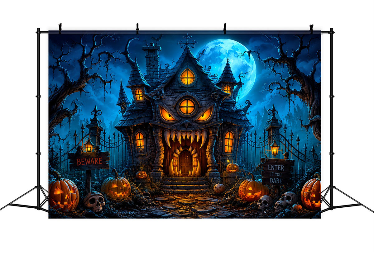 Halloween-Fotohintergrund Im FreienMonsterhaus Mit Kürbissen Bei Nacht LXX67-78