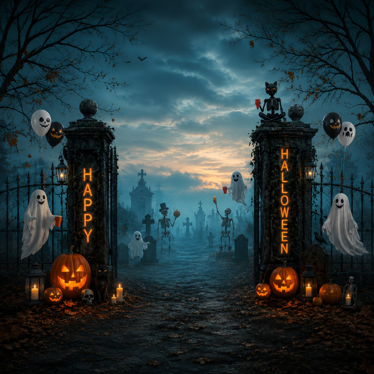 Halloween-Friedhof-Kulissen Geister-Skelett-Friedhofstor-Fotokabinen-Kulisse LXX67-79