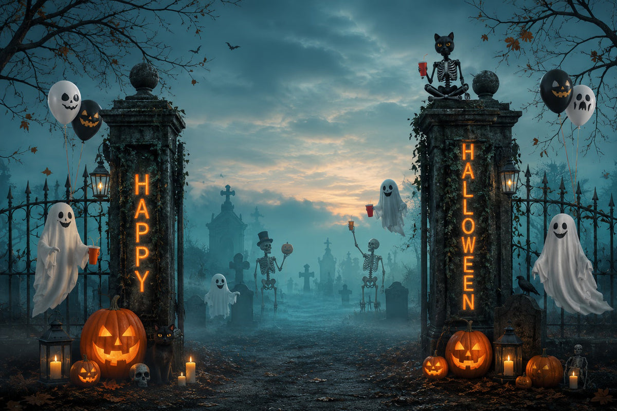 Halloween-Friedhof-Kulissen Geister-Skelett-Friedhofstor-Fotokabinen-Kulisse LXX67-79