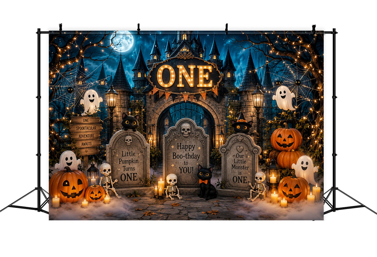 Halloween-Fotohintergrund Boo Geburtstag Friedhof Burg Halloween-Geburtstagshintergrund LXX67-83