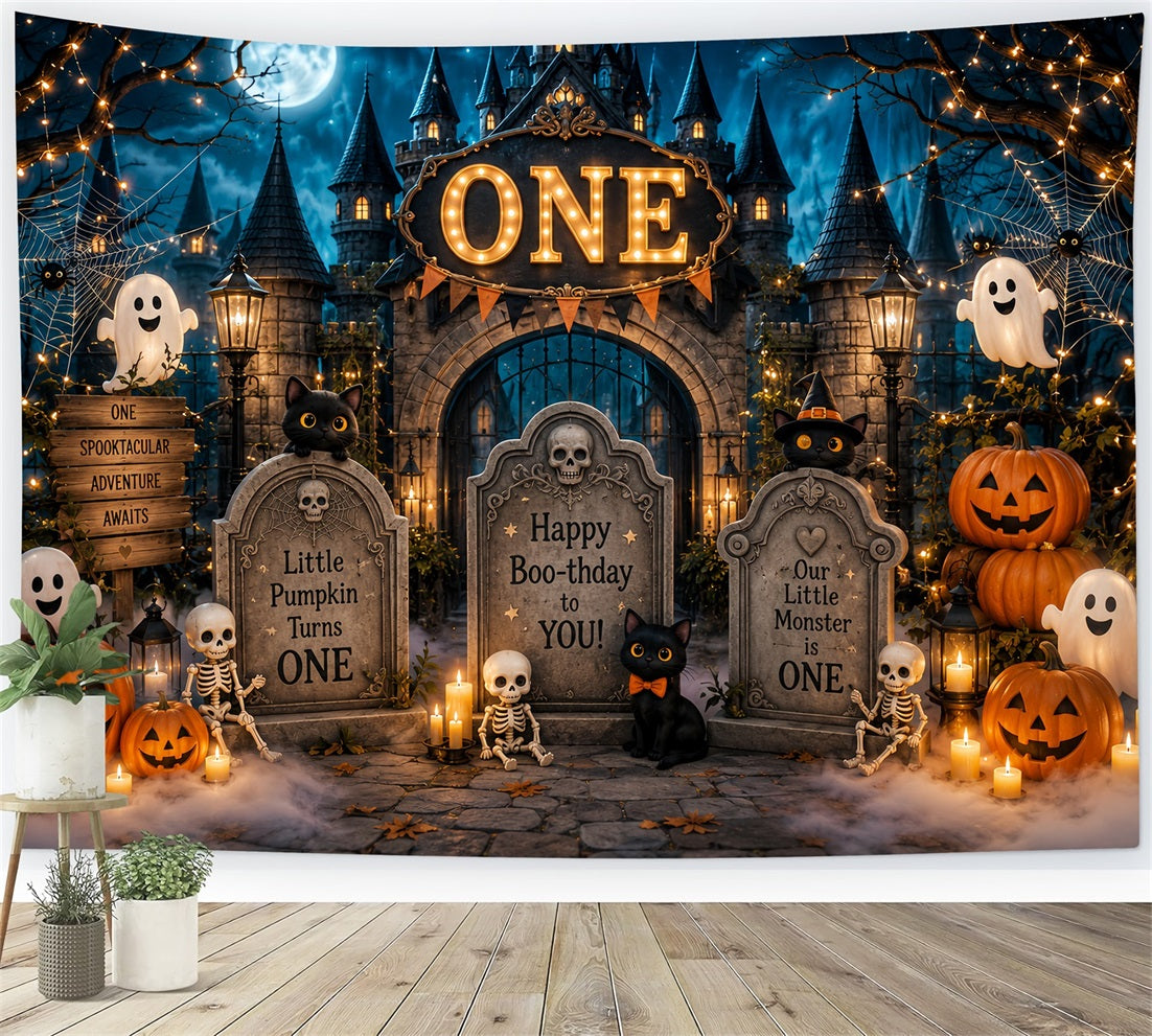 Halloween-Fotohintergrund Boo Geburtstag Friedhof Burg Halloween-Geburtstagshintergrund LXX67-83