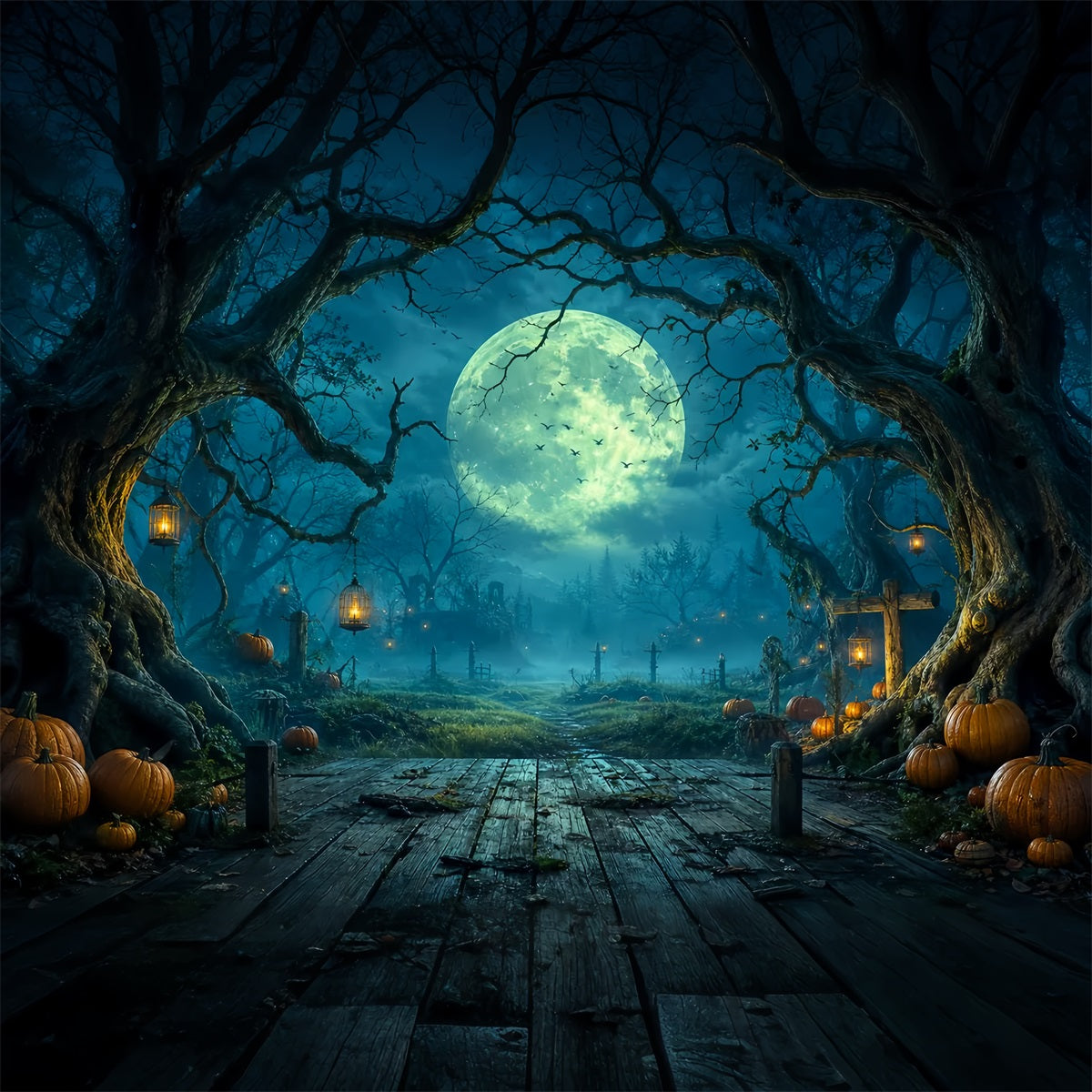 Diy-Halloween-HintergrundideenMondbeschienener Wald Kürbisweg Gruselige Hintergründe Für Halloween LXX67-87