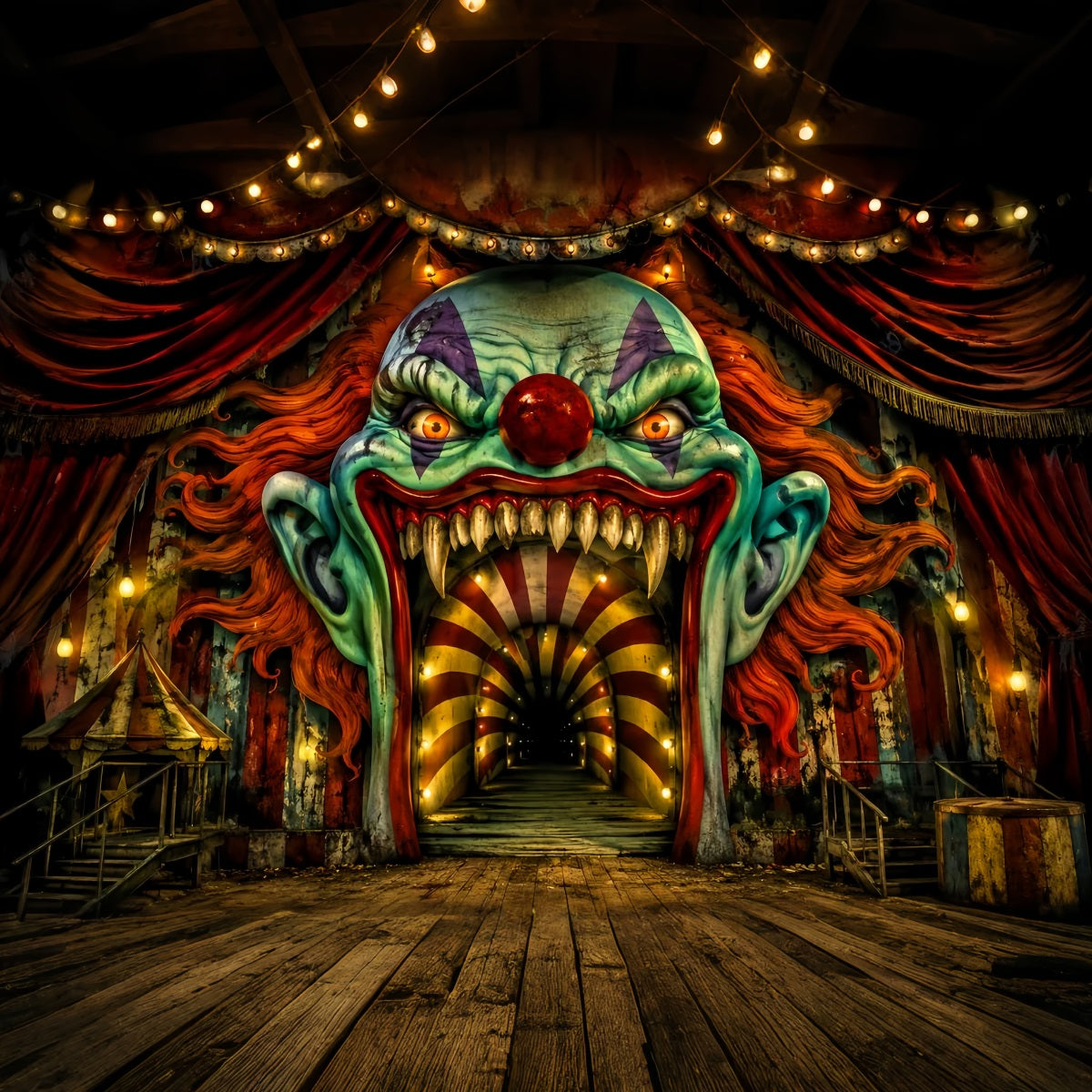 Halloween-Bühnenhintergrund Gruseliger Clown Karnevalseingang Halloween-Fotografie-Hintergründe LXX67-91