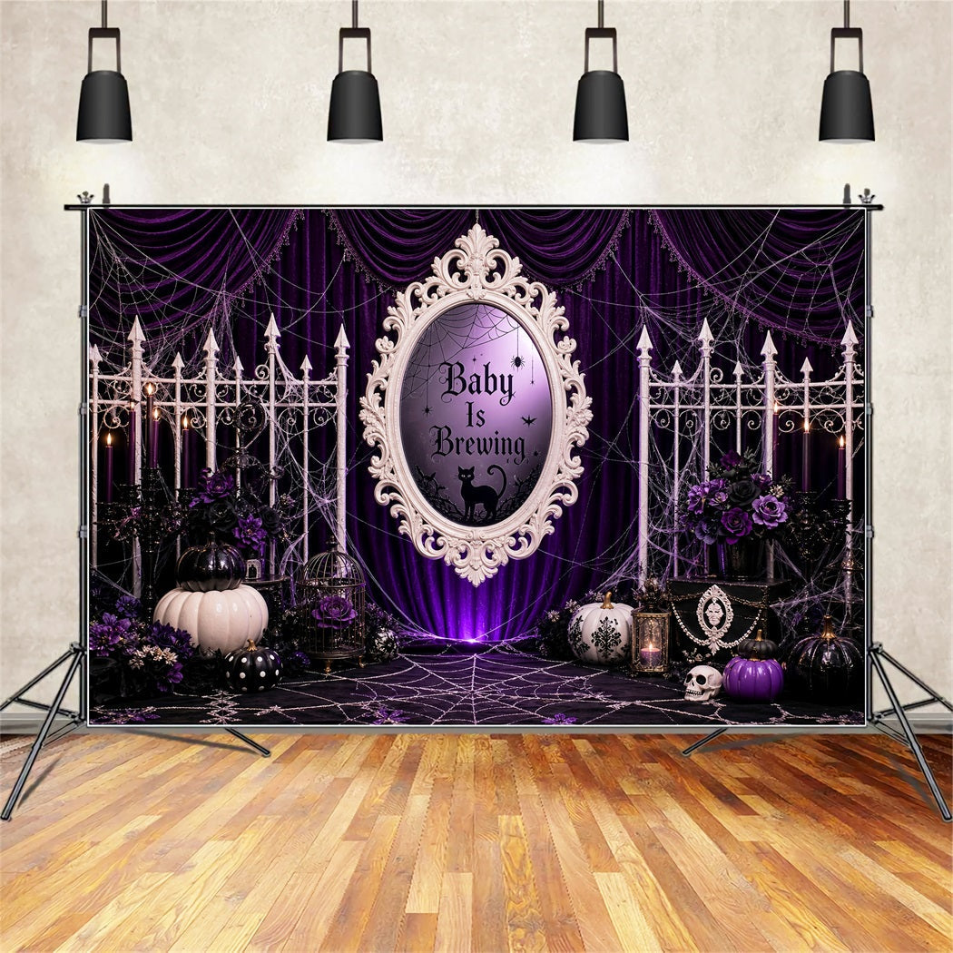 Halloween-Babyparty-Hintergrund Lila Vorhang Hexe Kürbis Fotografie Halloween-Hintergrund LXX67-92
