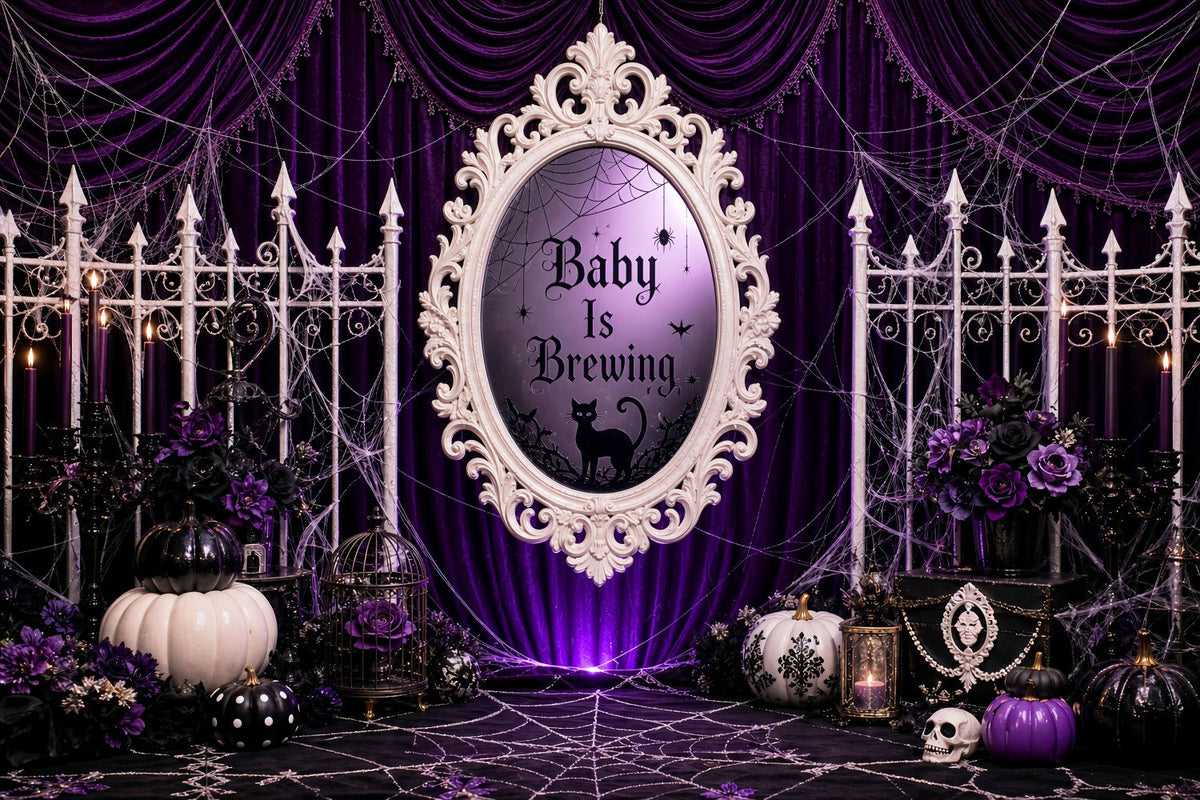 Halloween-Babyparty-Hintergrund Lila Vorhang Hexe Kürbis Fotografie Halloween-Hintergrund LXX67-92