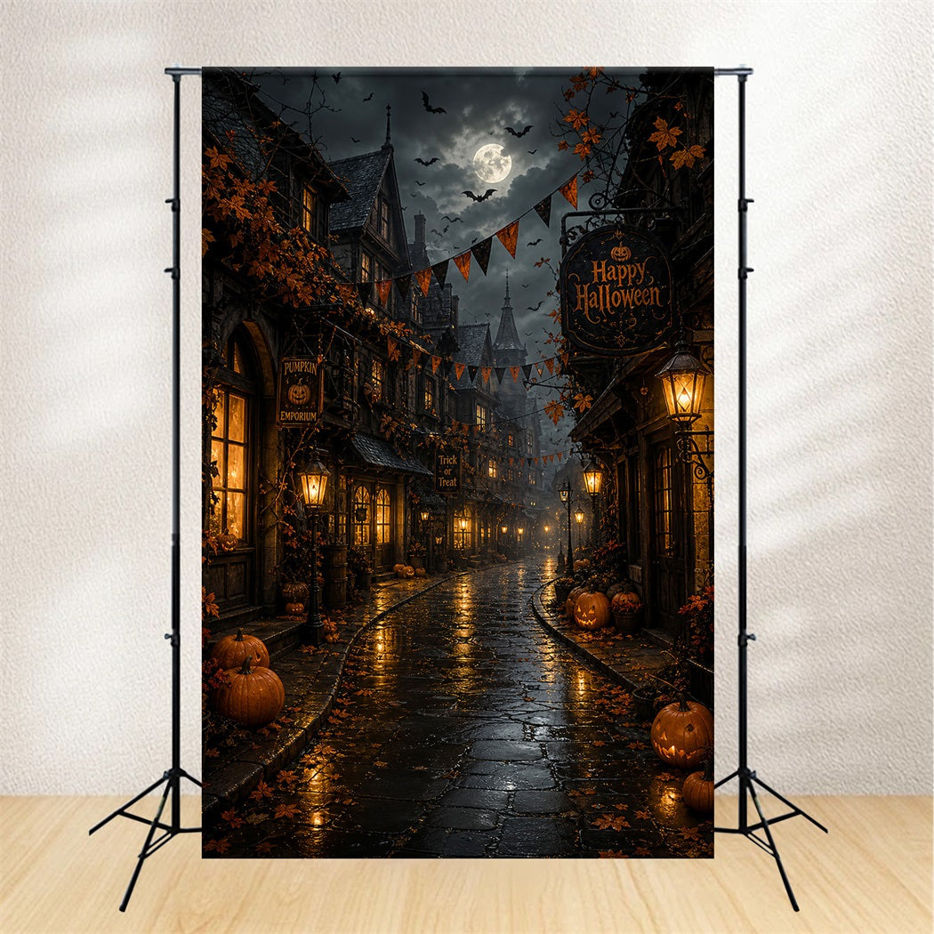Fotohintergründe Halloween Mondbeschienene Kürbisdorfstraße Halloweenstadt Hintergrund LXX67-93