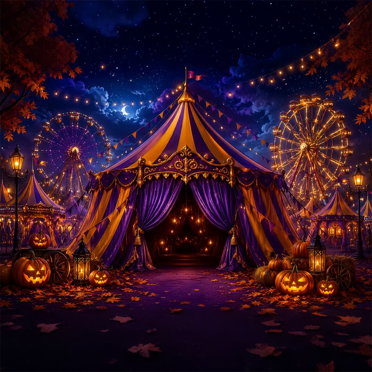 Halloween-Kirmeskulisse Gruseliges Karnevalszelt Nacht-Halloween-Kulisse Zum Selbermachen LXX67-96