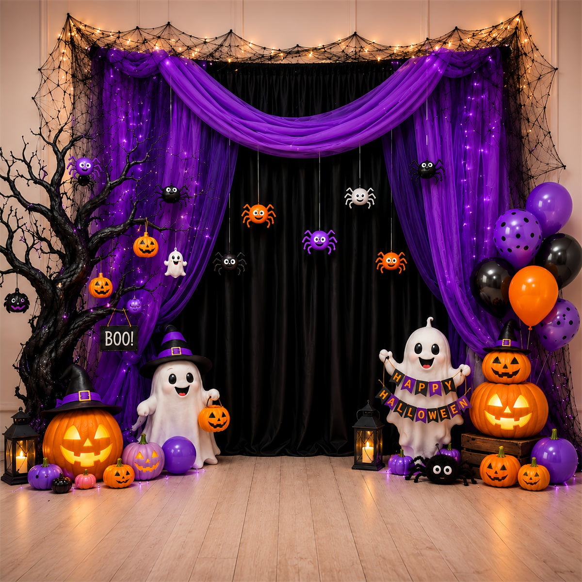 Diy Halloween Fotokulisse Lila Geisterparty-Vorhang 10X10 Halloween Kulisse LXX67-97