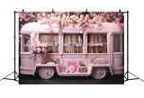 Rosa Blumenwagen Mobile Bibliothek Hintergrund M1-06
