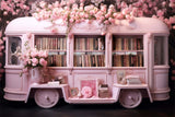 Rosa Blumenwagen Mobile Bibliothek Hintergrund M1-06