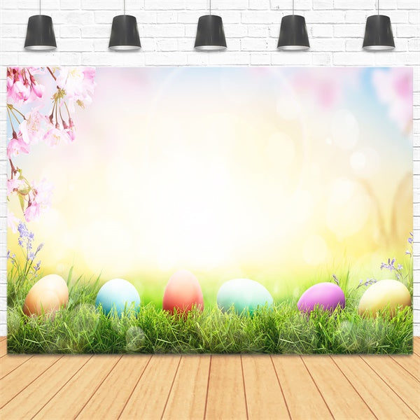 Ostereier Sonnenschein Kirschblüten Rasen Hintergrund M1-36
