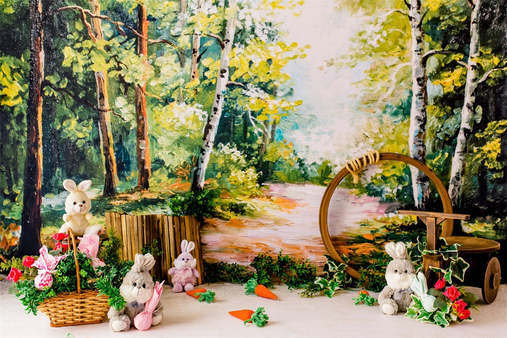 Ostern Ölgemälde Wald Puppe Hase Karotte Hintergrund M1-37