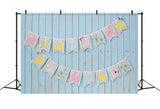 Ostern Blaue Uferpromenade Wall Note Bunny Flags Backdrop M1-46