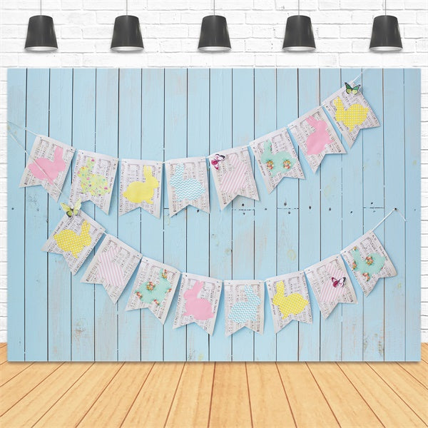 Ostern Blaue Uferpromenade Wall Note Bunny Flags Backdrop M1-46