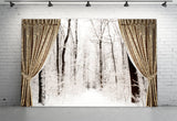 Winter Schnee Fenster Ansicht Vorhang Hintergrund M10-03