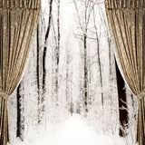Winter Schnee Fenster Ansicht Vorhang Hintergrund M10-03
