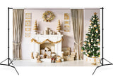 Weihnachtsbaum Geschenke Kamin Girlanden Hintergrund M10-04