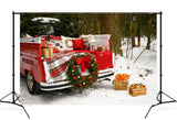 Roter Weihnachts LKW Hintergrund mit Verschneitem Wald M10-10