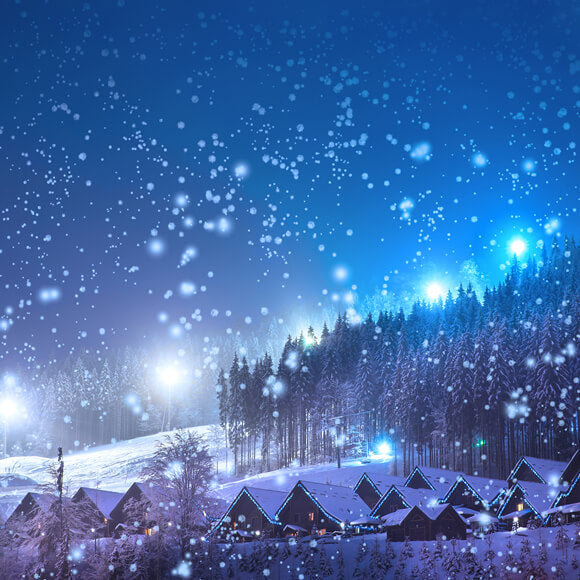 Winter Schnee Dorf Wald Nachtansicht Hintergrund M10-14