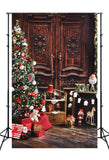 Vintage Zimmertür Weihnachtsbaum Geschenke Hintergrund M10-21
