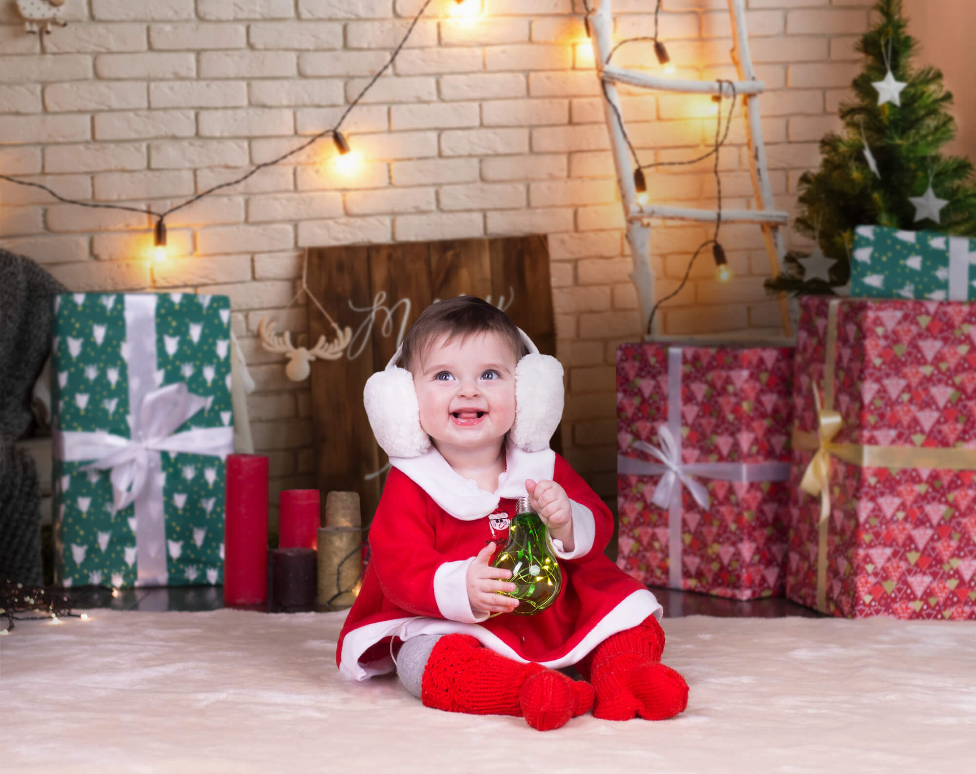 Weihnachten Dekorierte Zimmer Wand Lichter Hintergrund M10-24