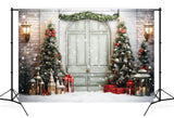 Weihnachtsbäume verschneite Tür Wand Hintergrund M10-57