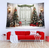 Weihnachtsbäume verschneite Tür Wand Hintergrund M10-57