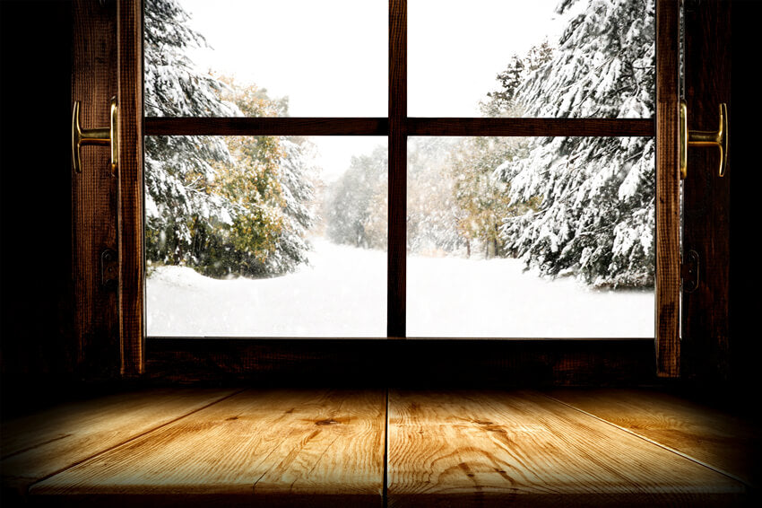 Verschneiter Winterwald Fensteransicht Hintergrund M10-65