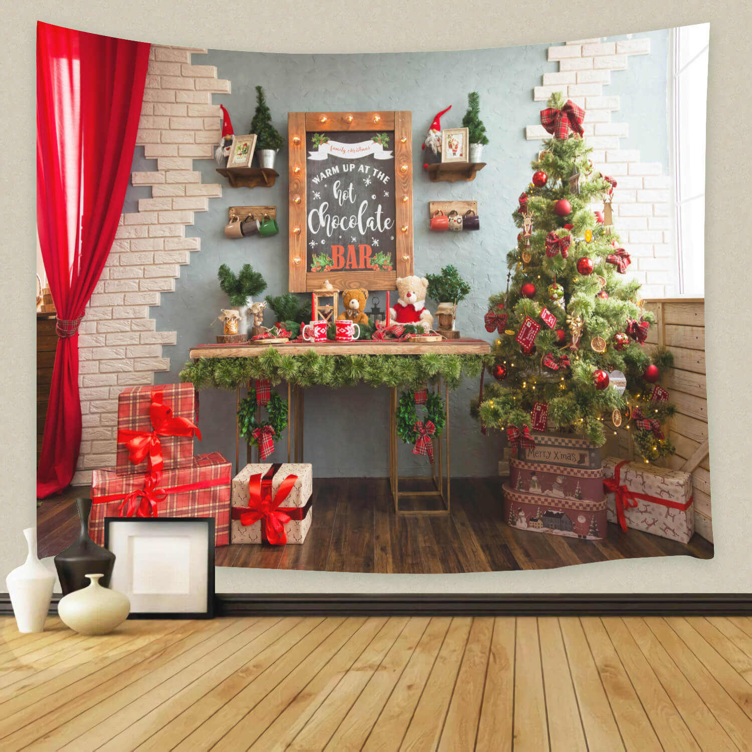 Weihnachtsbaum Rot Vorhang Geschenke Studio Hintergrund M11-36