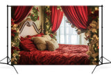 Weihnachten Zimmer Girlande Rotes Bett Hintergrund M11-39