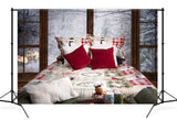 Winter verschneites Fenster Weihnachten Bett Hintergrund M11-41