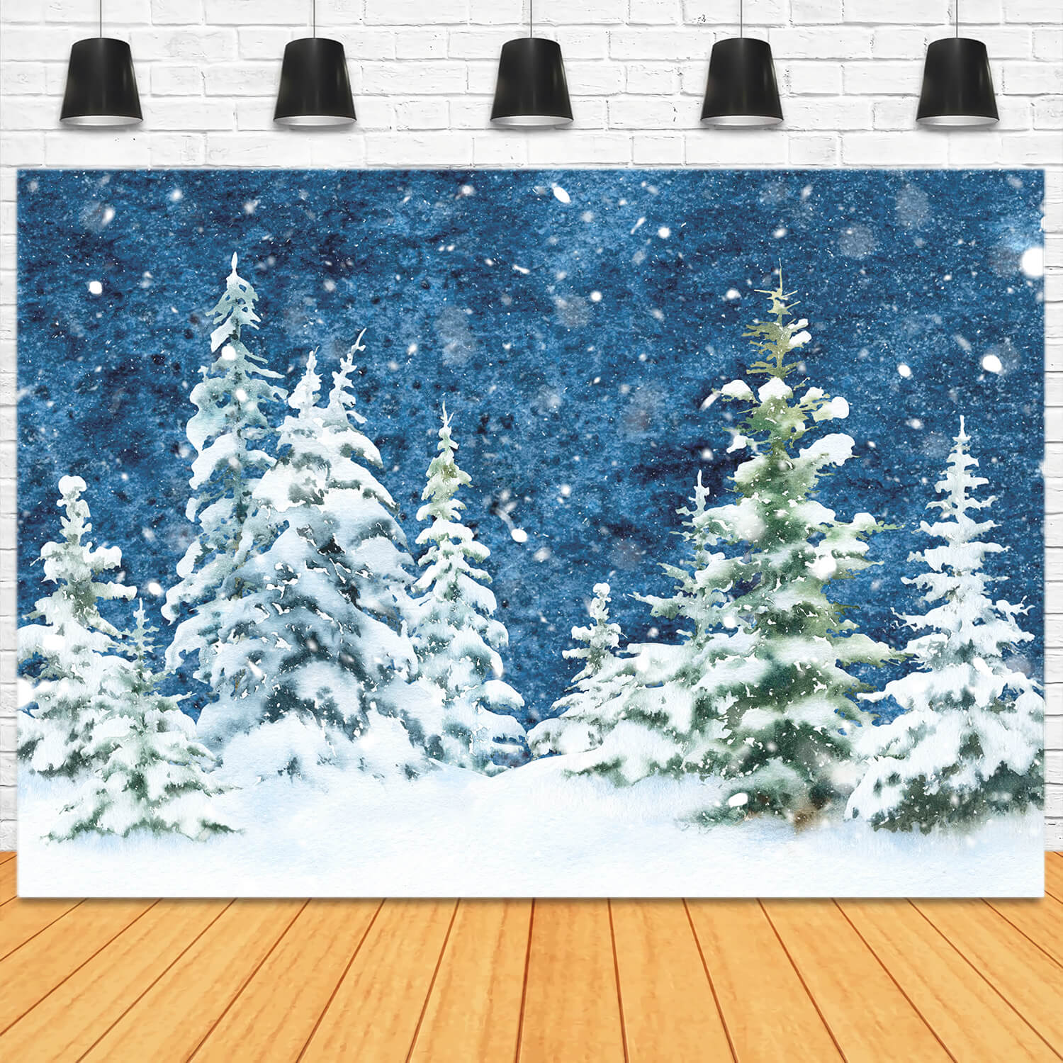 Winter Fichtenwald Schnee Aquarell Hintergrund M11-46