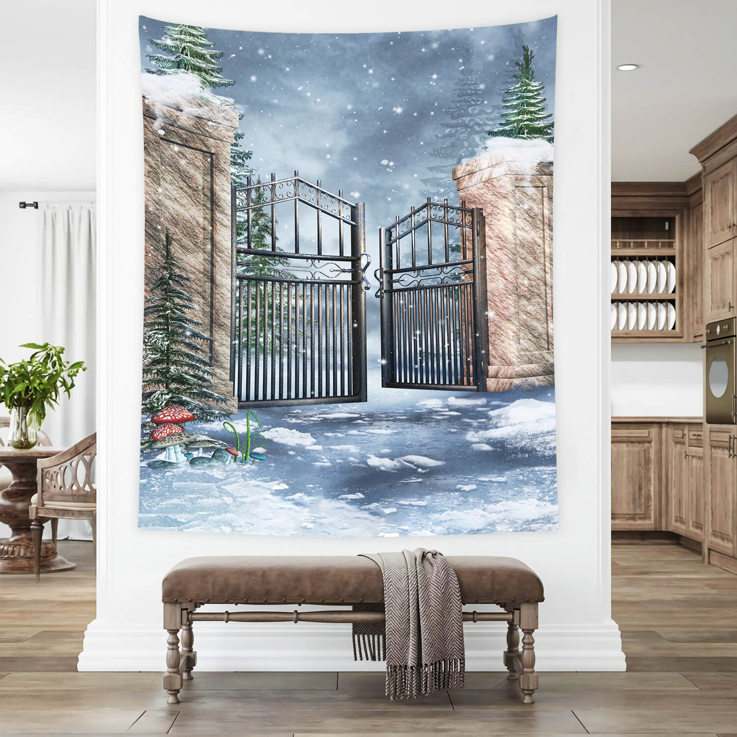 Fantasy Winter Schnee Tor Wald Hintergrund M11-52