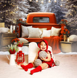 Vintage Weihnachten rotes Auto verschneiten Wald Hintergrund M11-57