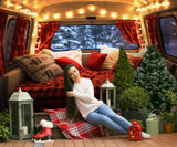 Weihnachten dekoriert rot Camper Van Hintergrund M11-58
