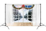 Weihnachten Fenster Schnee Wald Ansicht Backdrop M11-66