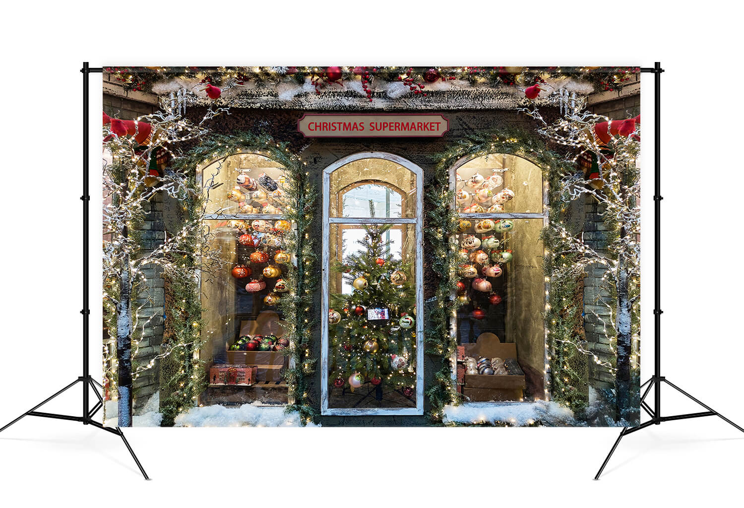 Weihnachten Supermarkt Fenster Fotografie Hintergrund M11-67