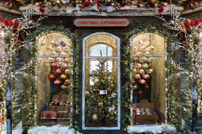 Weihnachten Supermarkt Fenster Fotografie Hintergrund M11-67