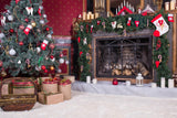 Weihnachten Kamin rote Socken Geschenk Teppich Winter Kulisse M11-74