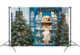 Weihnachtsregal voller Spielzeug Dekorierte Bäume Geschenke Weihnachtsmann Kulisse M11-75