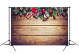 Weihnachten Holzwand Tannenzapfen Tannenbaum Rot Zuckerstange Hintergrund M11-78